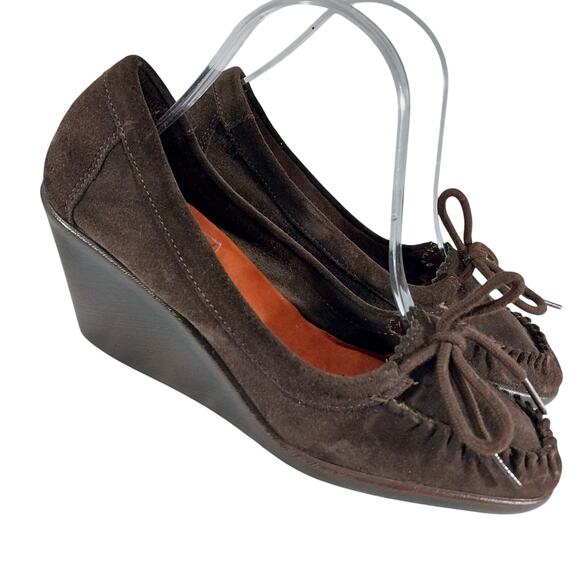 AEROSOLES! ESPRESSO BROWN GENUINE SUEDE LEATHER WEDGE HEELS LOAFERS! SZ 9M - Picture 1 of 10